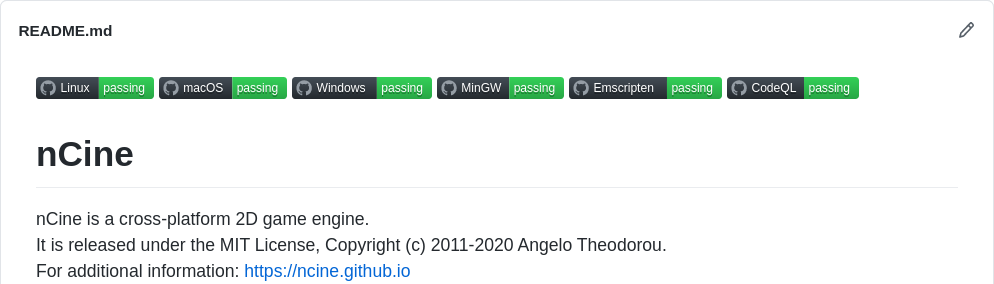 nCine page for GitHub Actions