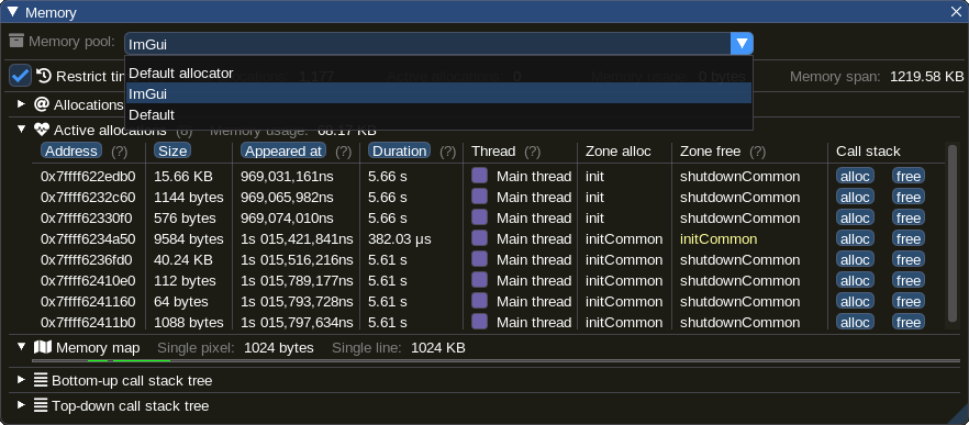 Multiple Memory Pools in Tracy v0.7.3